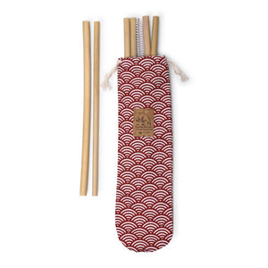 Made in France pouch including 6 bamboo straws and one cleaning brush